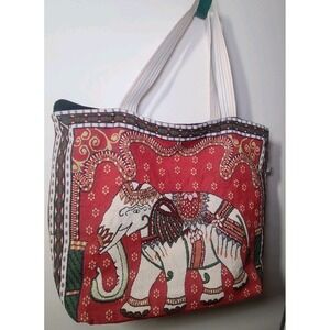 Sam Well Tapestry Tote Bag Elephant Woven Zipper Double sided Thailand Travel